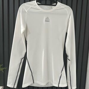 Adidas Womens Shirt White Long Sleeve Casual Climalite Top Logo Sports